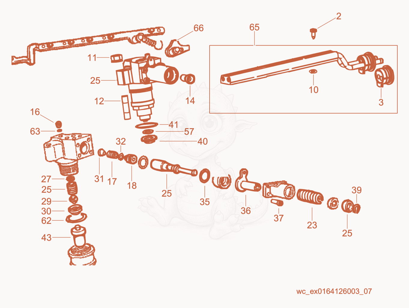 Exploded parts diagram of the Injection Pump of a Wacker Neuson CRT48-35L-PSEU, with numbered balloons