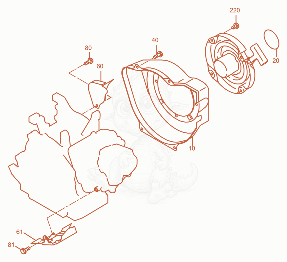 Exploded parts diagram of the Fan-Starter of a Wacker Neuson BPU3050, with numbered balloons