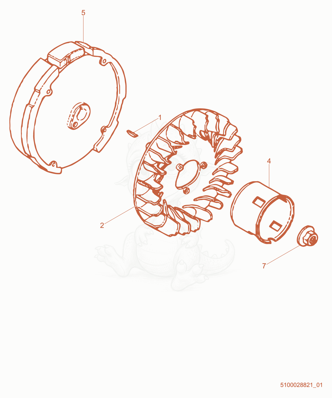 Exploded parts diagram of the Flywheel of a Wacker Neuson PDI3A(I), with numbered balloons