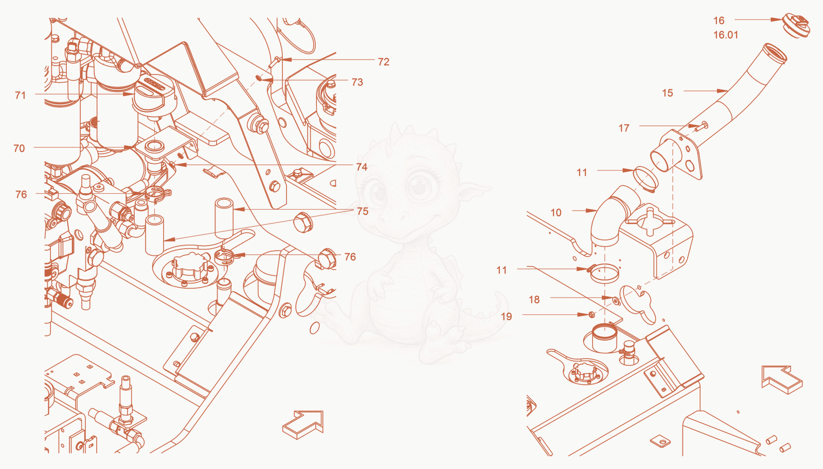 Exploded parts diagram of the fuel system of a Wacker Neuson RC110P, with numbered balloons