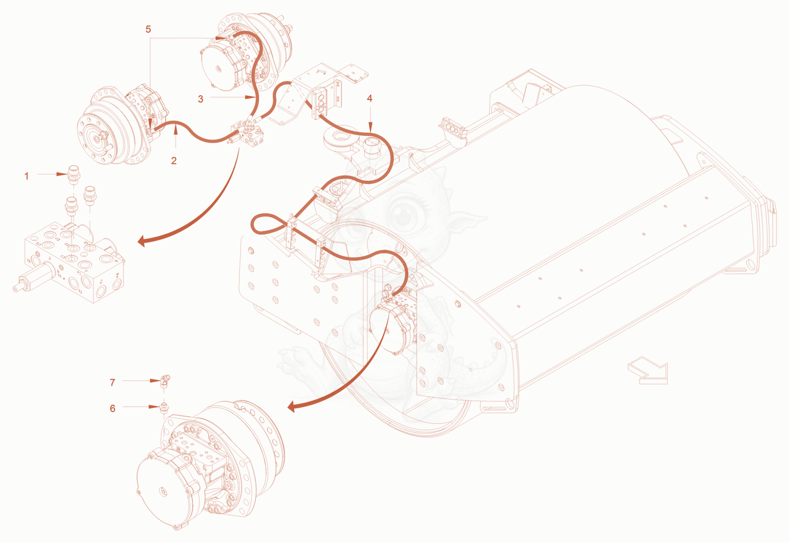 Exploded parts diagram of the gear shifting of a Wacker Neuson RC50P, with numbered balloons
