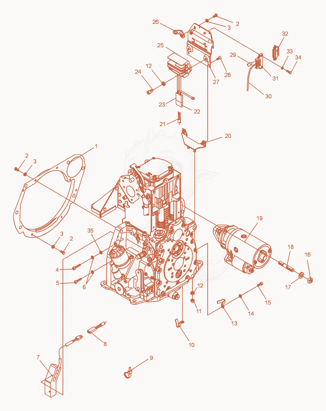 Despiece del Starter de una máquina Wacker Neuson DPU5045H, con globos numerados