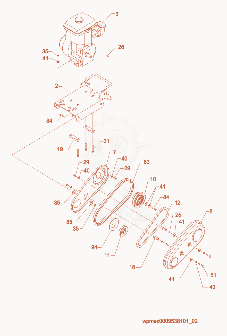 Despiece del Drive cpl. de una máquina Wacker Neuson AP1550R, con globos numerados