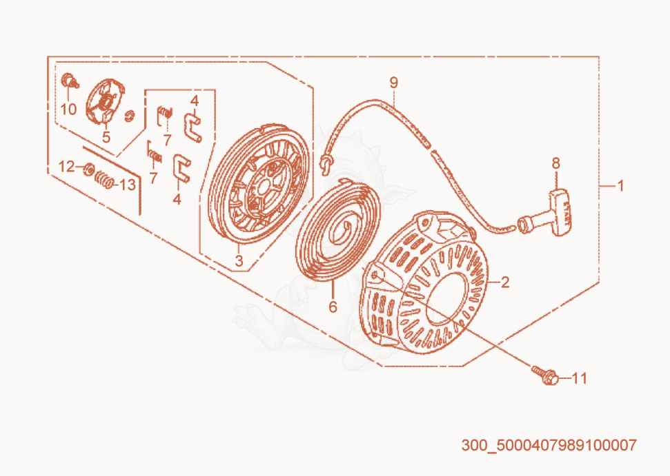 Exploded parts diagram of the Starter cpl. of a Wacker Neuson MP15A, with numbered balloons
