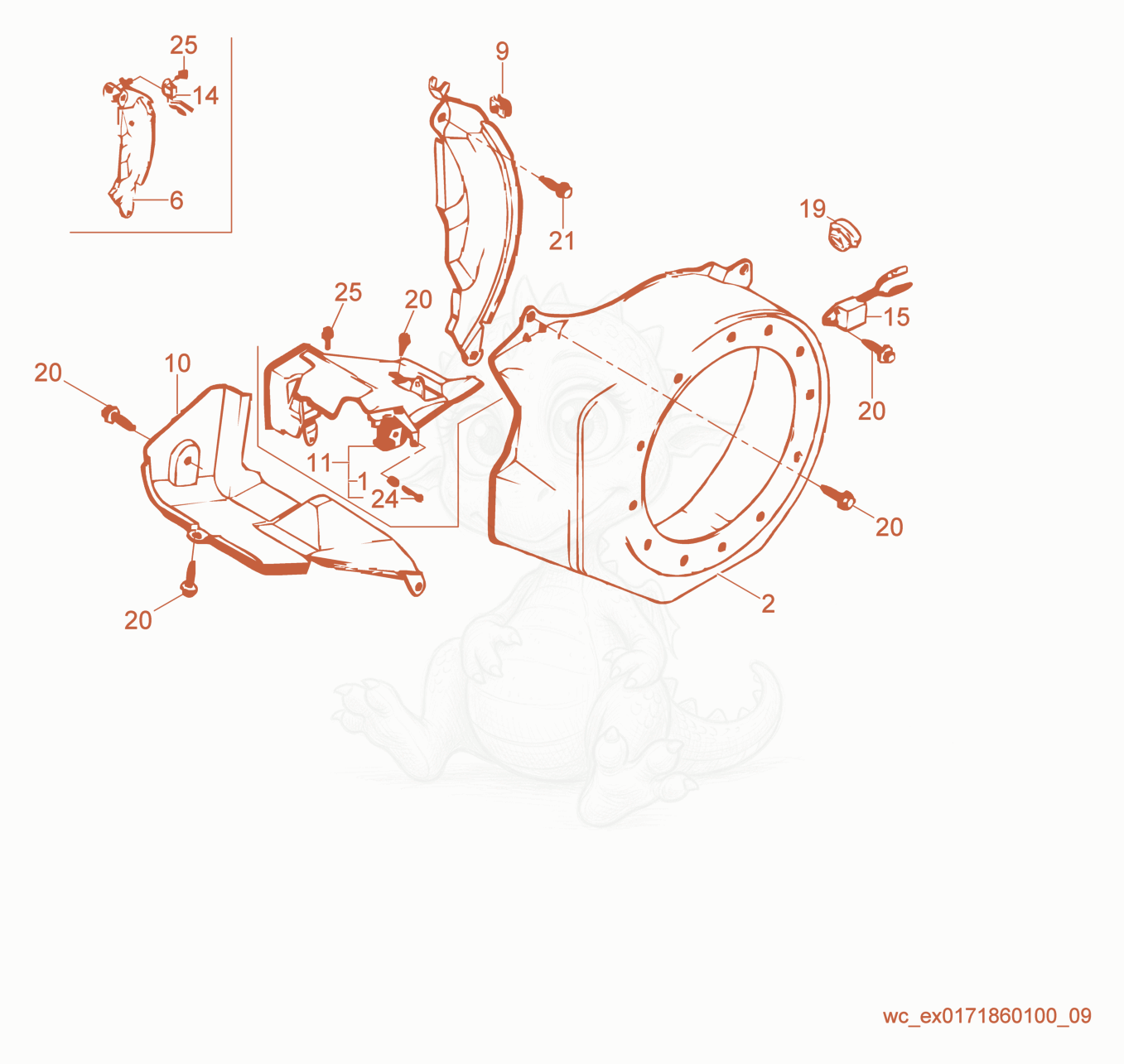 Exploded parts diagram of the Fan Cover of a Wacker Neuson GV2500A, with numbered balloons