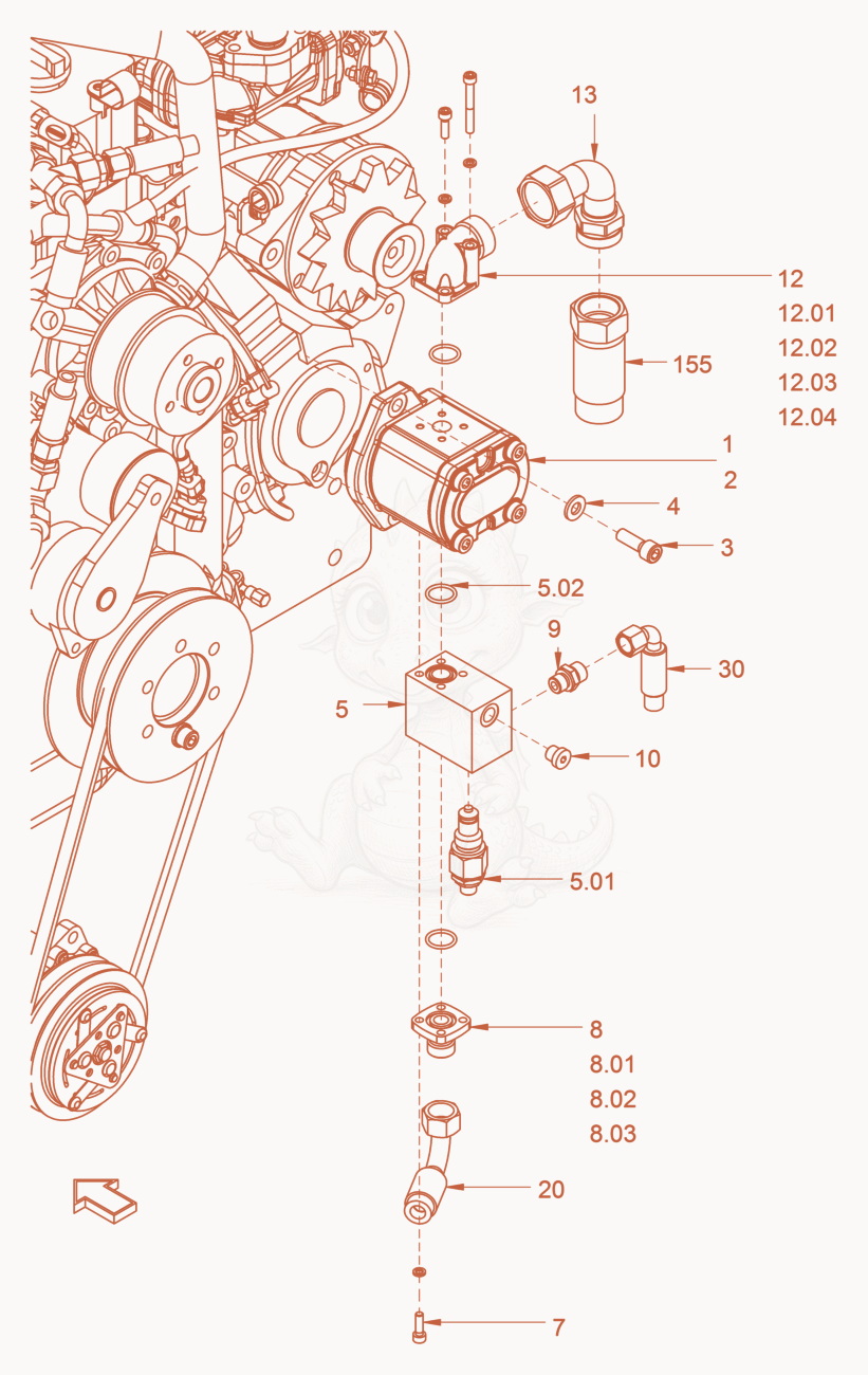 Exploded parts diagram of the cooling (engine/hydraulic oil) of a Wacker Neuson RC110P, with numbered balloons