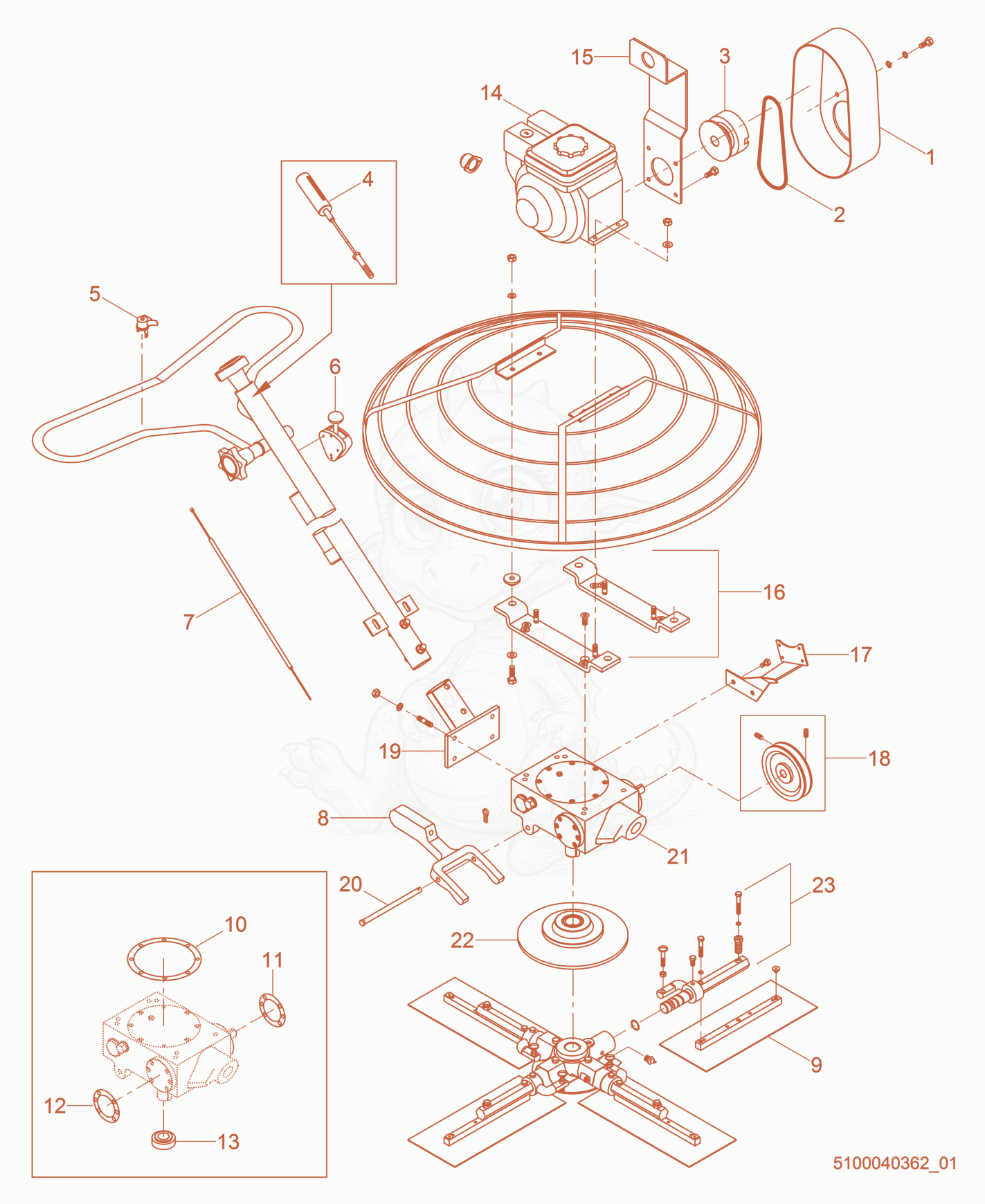 Despiece del Trowel cpl. de una máquina Wacker Neuson MCT36-5, con globos numerados