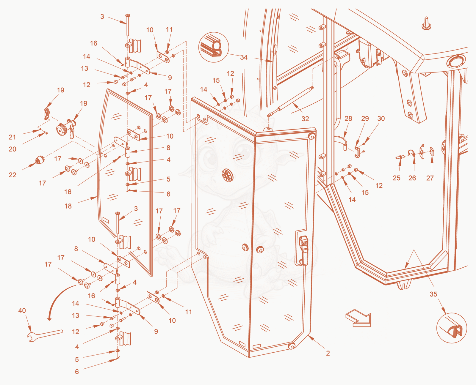 Exploded parts diagram of the Driver'S Cabin of a Wacker Neuson RD45-140C, with numbered balloons