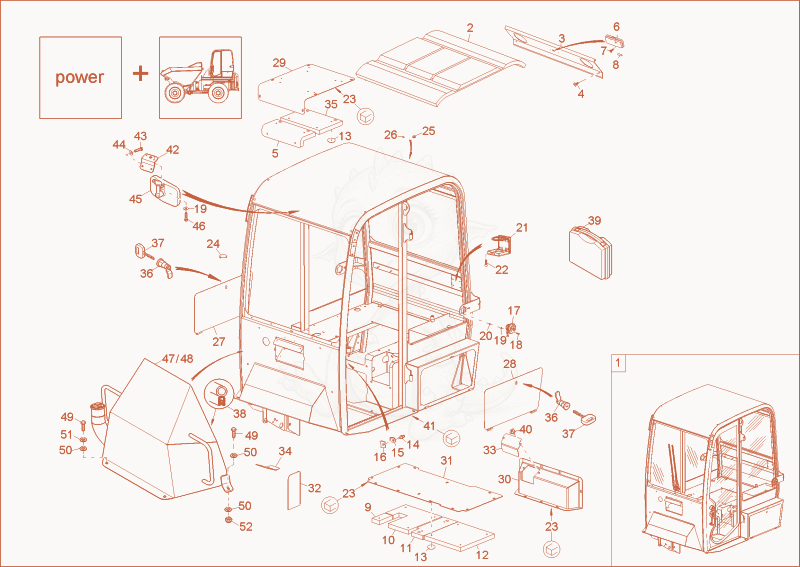 Despiece del CABIN FRAME (OPTION) de una máquina Wacker Neuson 6001, con globos numerados