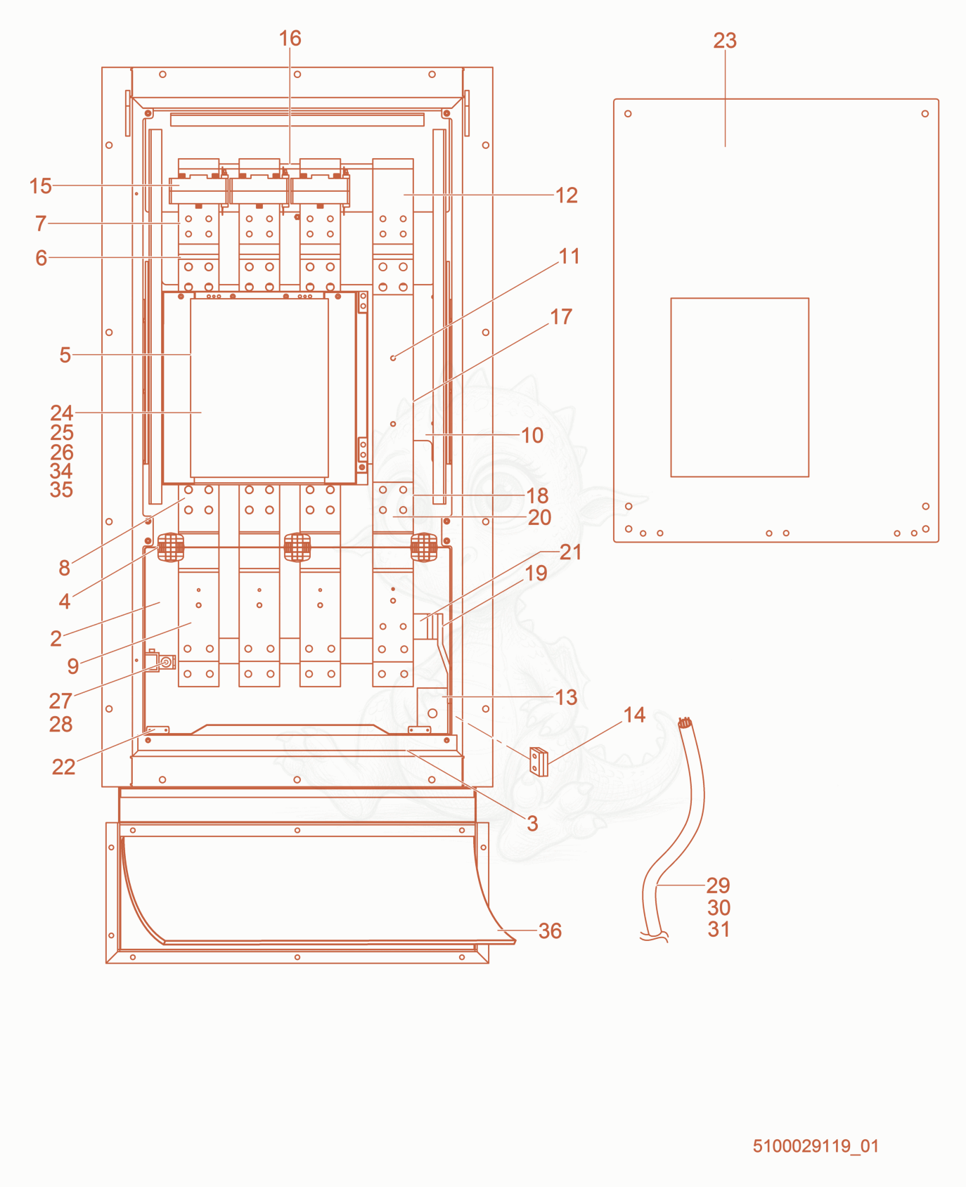 Exploded parts diagram of the Main breaker of a Wacker Neuson G1100, with numbered balloons