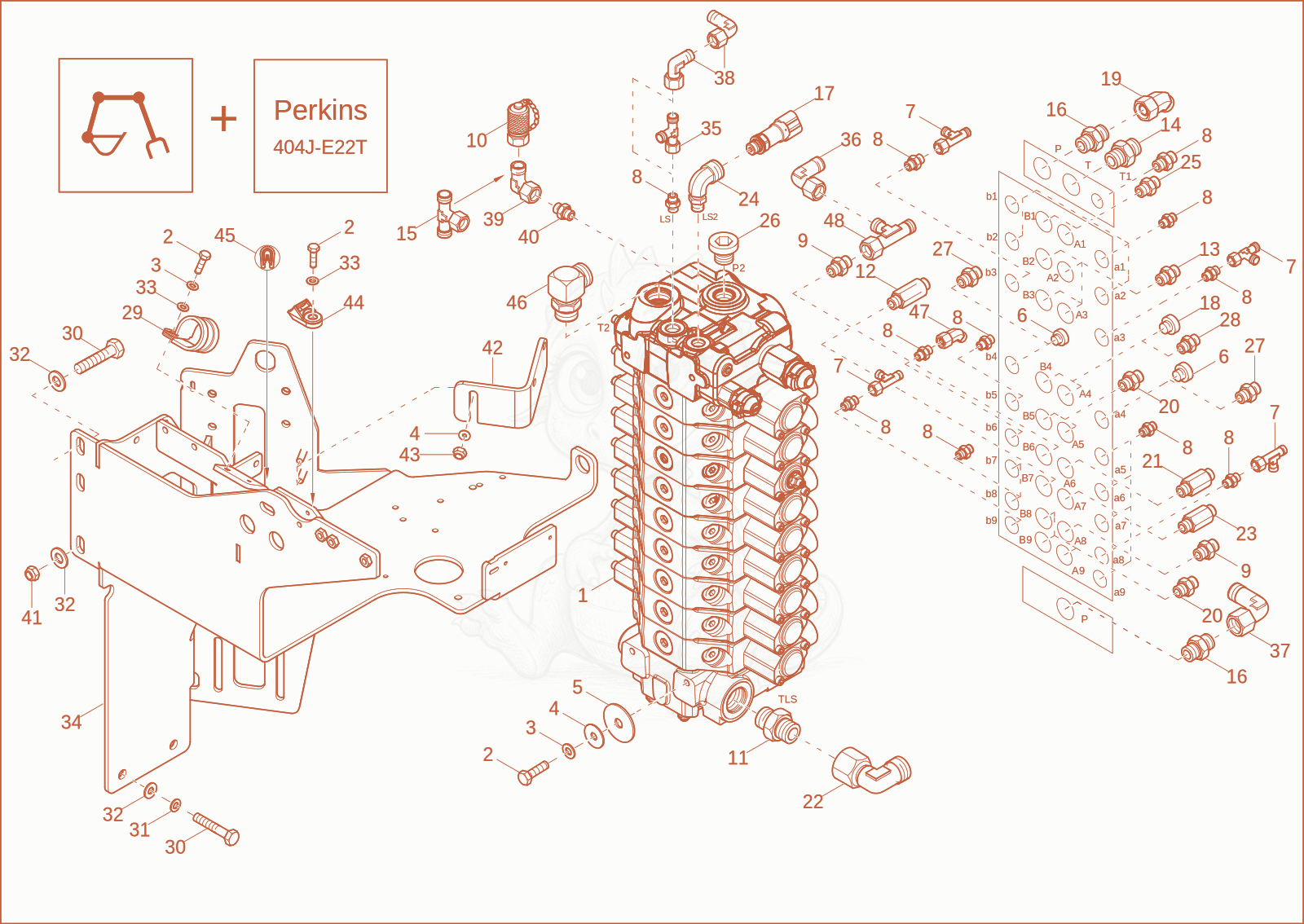 Exploded parts diagram of the CONTROL VALVE 1 (OPTION) of a Wacker Neuson EW65, with numbered balloons