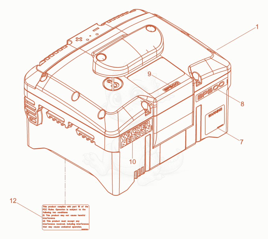 Exploded parts diagram of the Battery BP500 of a Wacker Neuson ACBEKMAT, with numbered balloons