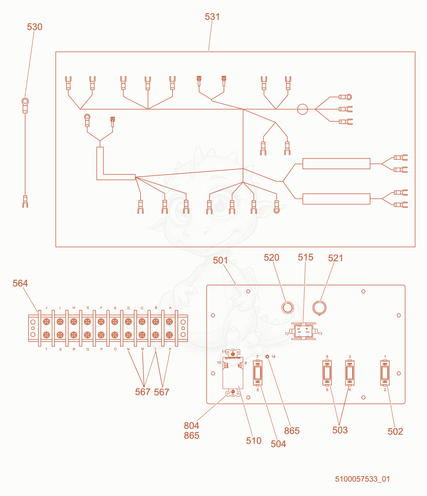 Exploded parts diagram of the Wiring Harness/Control Panel of a Wacker Neuson LTN6L-VS, with numbered balloons