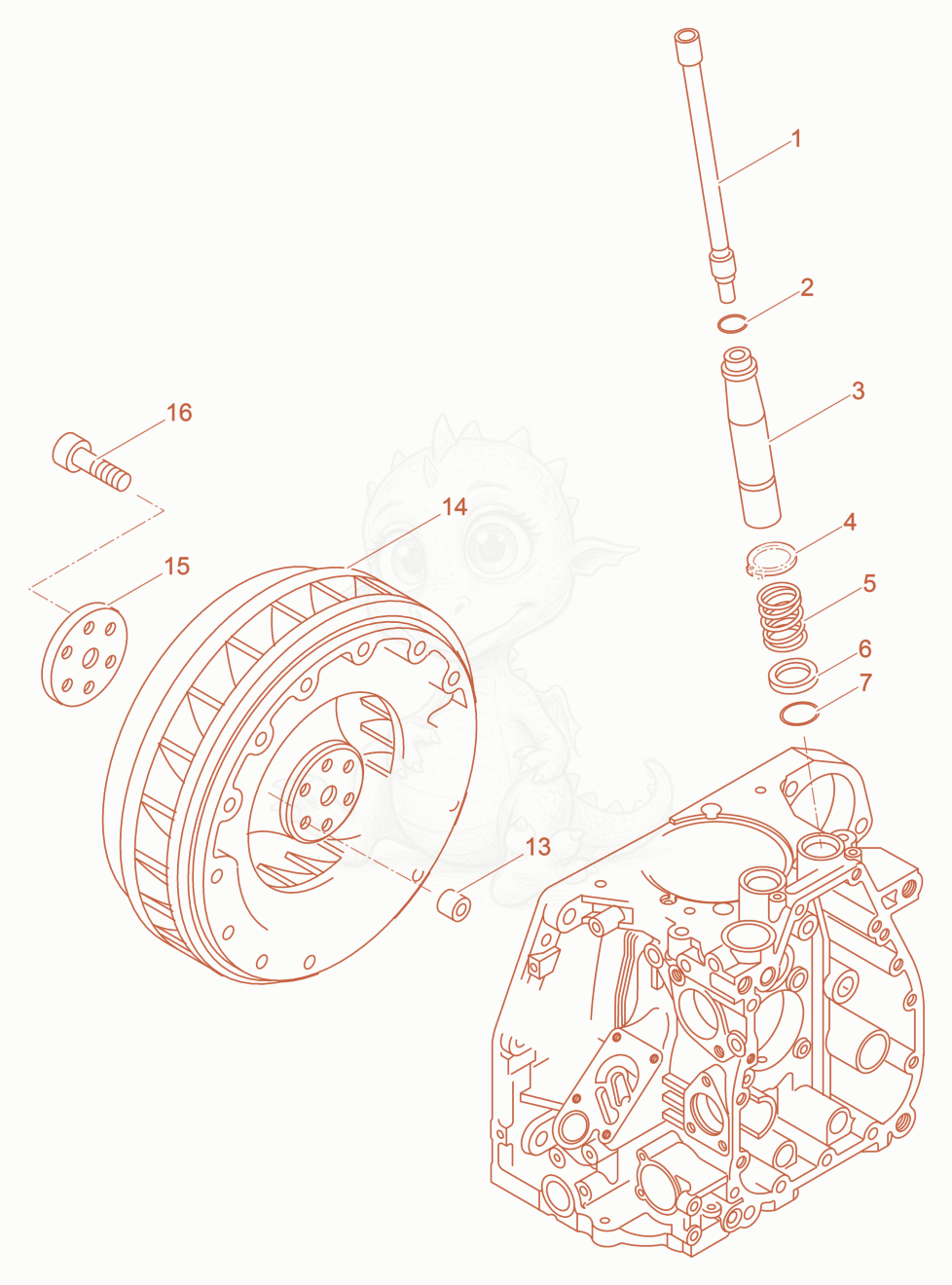 Exploded parts diagram of the Push rod-Fly wheel of a Wacker Neuson DPU5545HEHUS, with numbered balloons