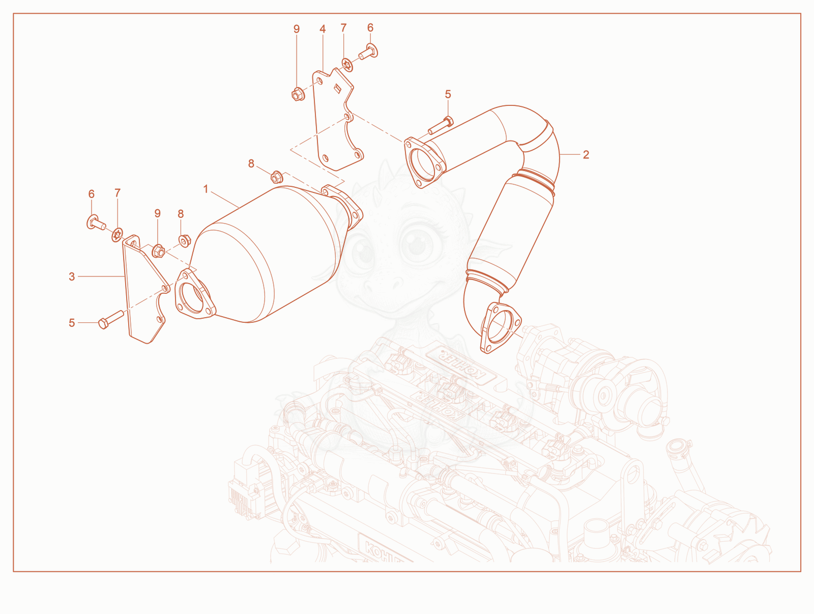 Exploded parts diagram of the Diesel Oxidation Catalyst of a Wacker Neuson ST37, with numbered balloons