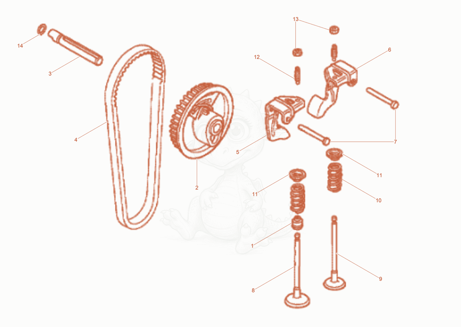 Exploded parts diagram of the Camshaft - V-belt pulley of a Wacker Neuson BS50-4AS11IN, with numbered balloons