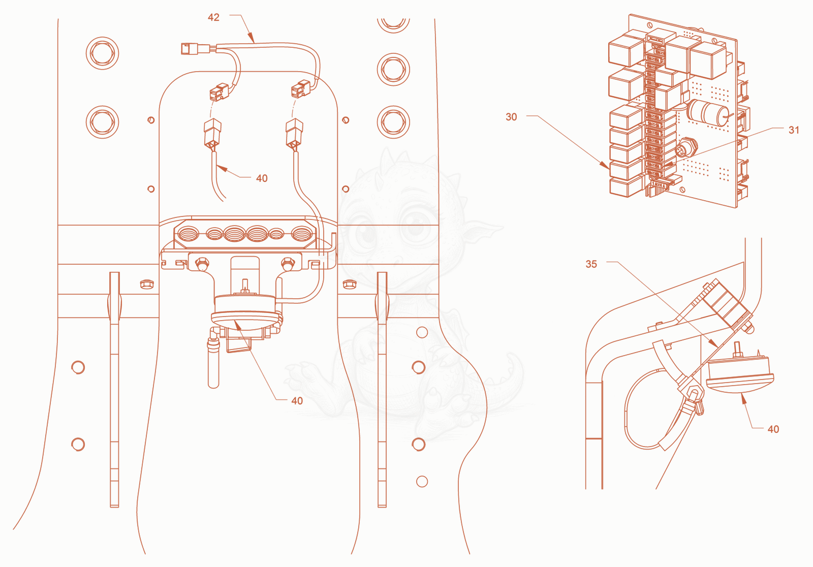 Exploded parts diagram of the roller drum lighting of a Wacker Neuson RD40-130OUS, with numbered balloons