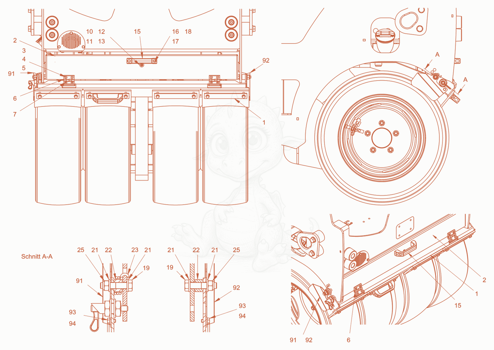 Exploded parts diagram of the scraper of a Wacker Neuson RD24-100CDPF, with numbered balloons