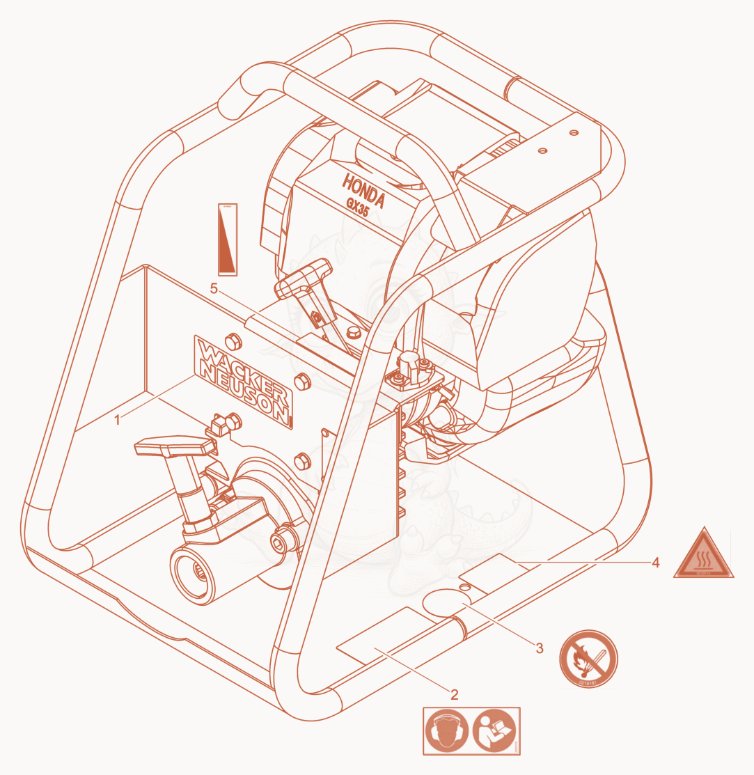 Exploded parts diagram of the Labels of a Wacker Neuson A1500/035ANSI, with numbered balloons