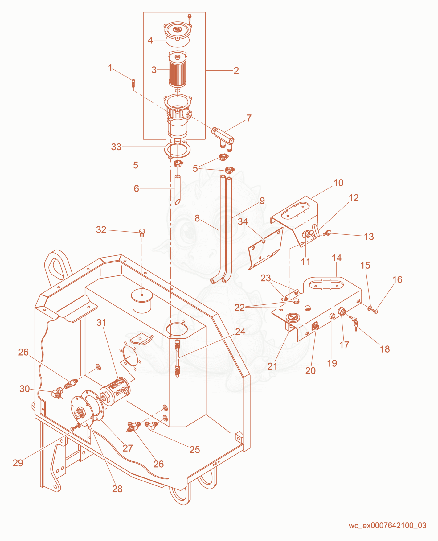 Exploded parts diagram of the Hydraulic Tank/Control Panel of a Wacker Neuson RT820HT, with numbered balloons