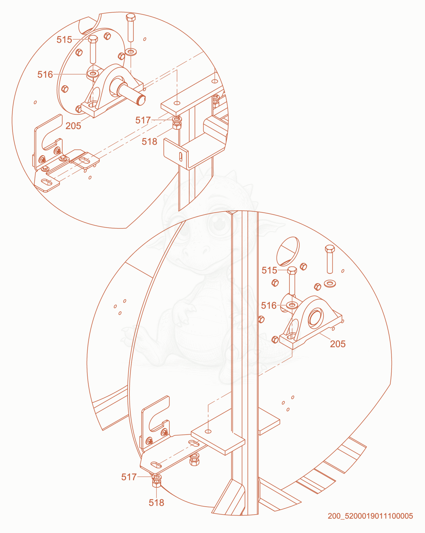 Despiece del Spool cpl. de una máquina Wacker Neuson HHS2202, con globos numerados