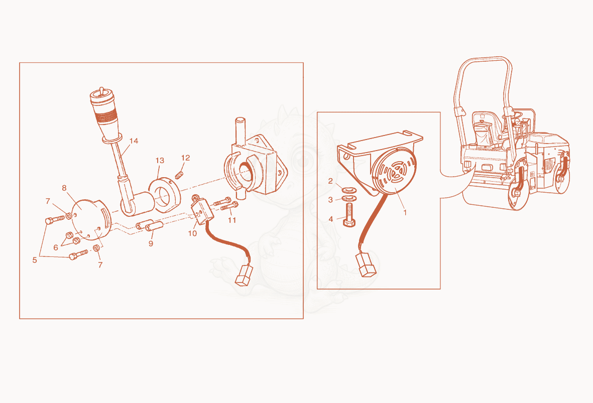 Exploded parts diagram of the Backup Alarm of a Wacker Neuson RD25, with numbered balloons
