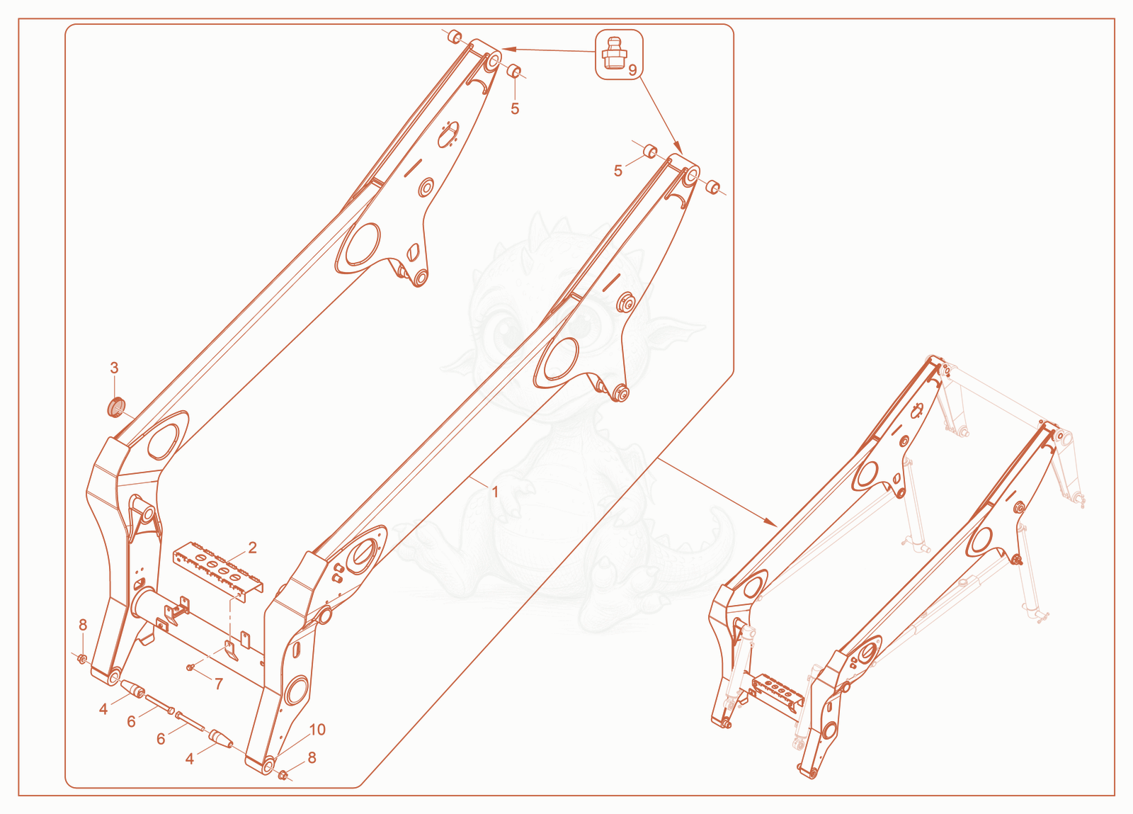 Exploded parts diagram of the Lift Arm of a Wacker Neuson ST50, with numbered balloons