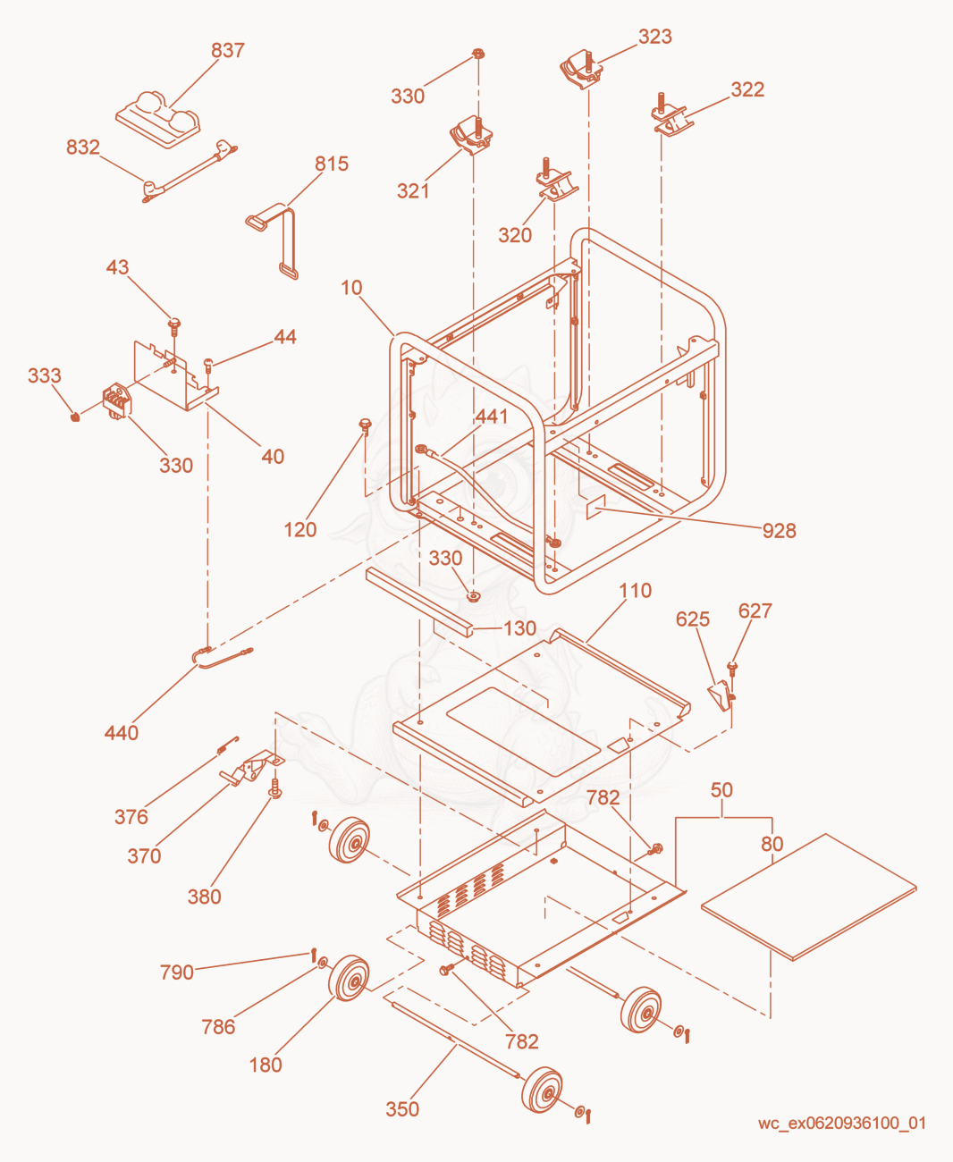 Exploded parts diagram of the Base Frame Kit of a Wacker Neuson GPSI3200, with numbered balloons