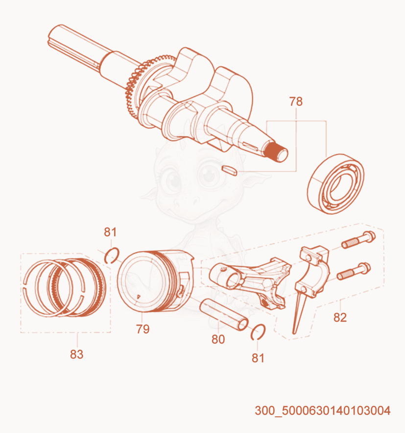 Exploded parts diagram of the Crankshaft/Piston of a Wacker Neuson MDP3, with numbered balloons