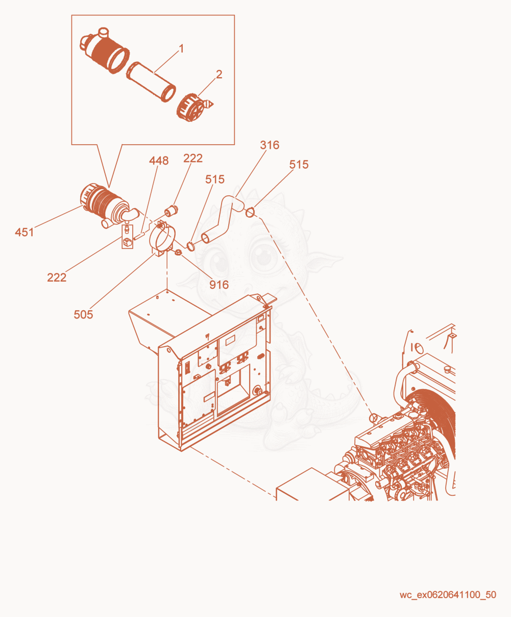 Despiece del Air Cleaner cpl. de una máquina Wacker Neuson G25, con globos numerados