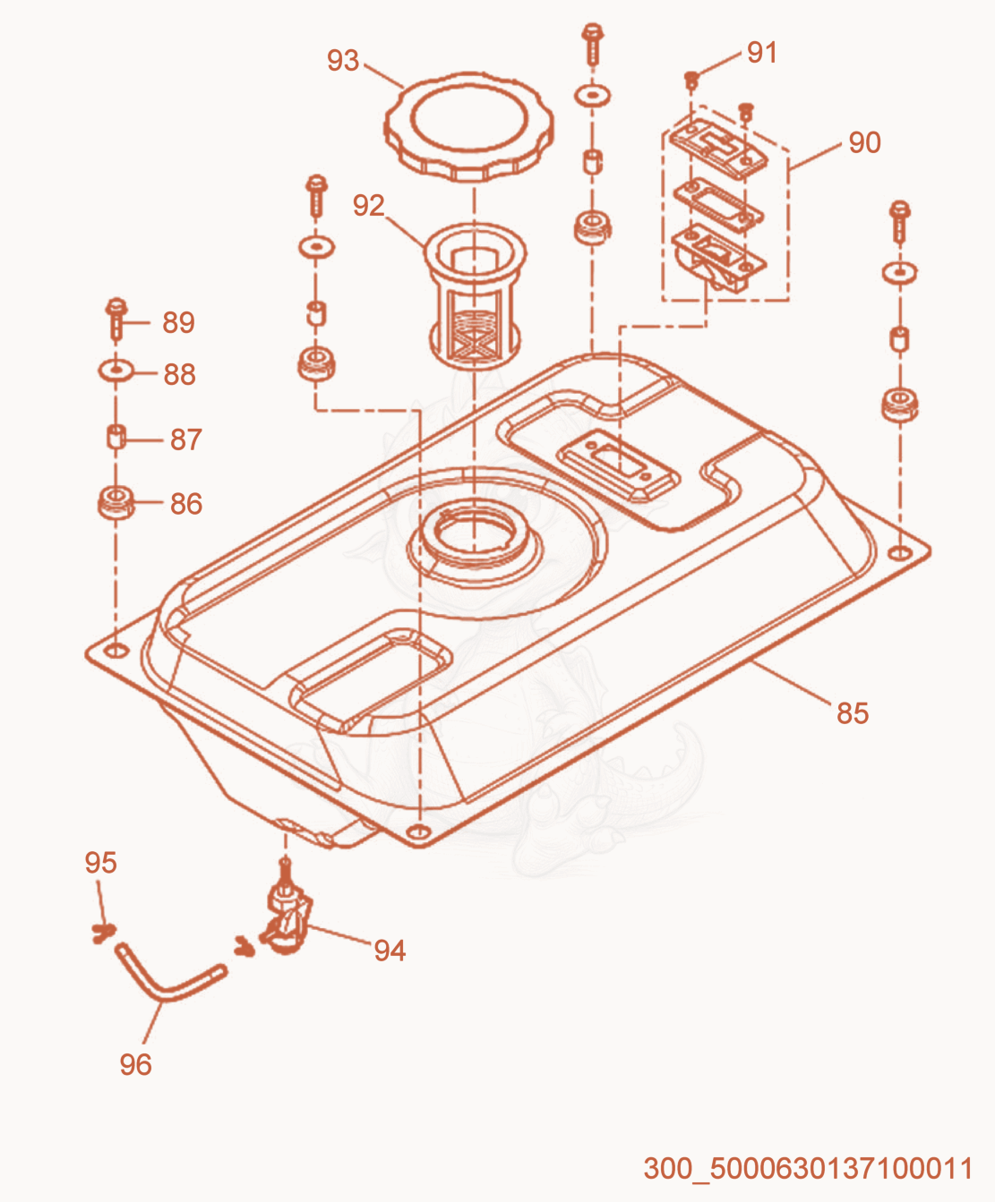 Exploded parts diagram of the Fuel Tank cpl. of a Wacker Neuson ML440, with numbered balloons