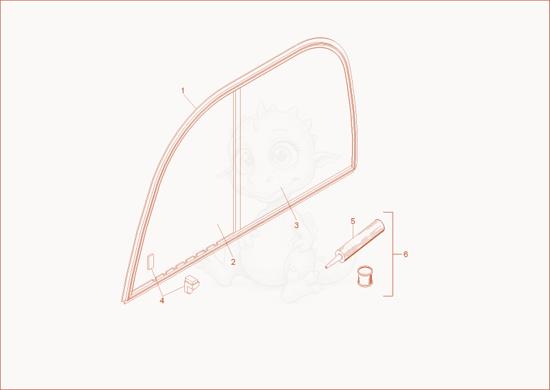 Exploded parts diagram of the slide window of a Wacker Neuson 3703RD, with numbered balloons