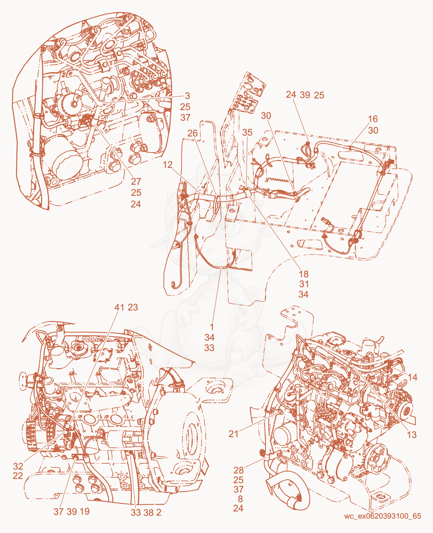 Exploded parts diagram of the Wiring Harness/Main of a Wacker Neuson RD27-120, with numbered balloons