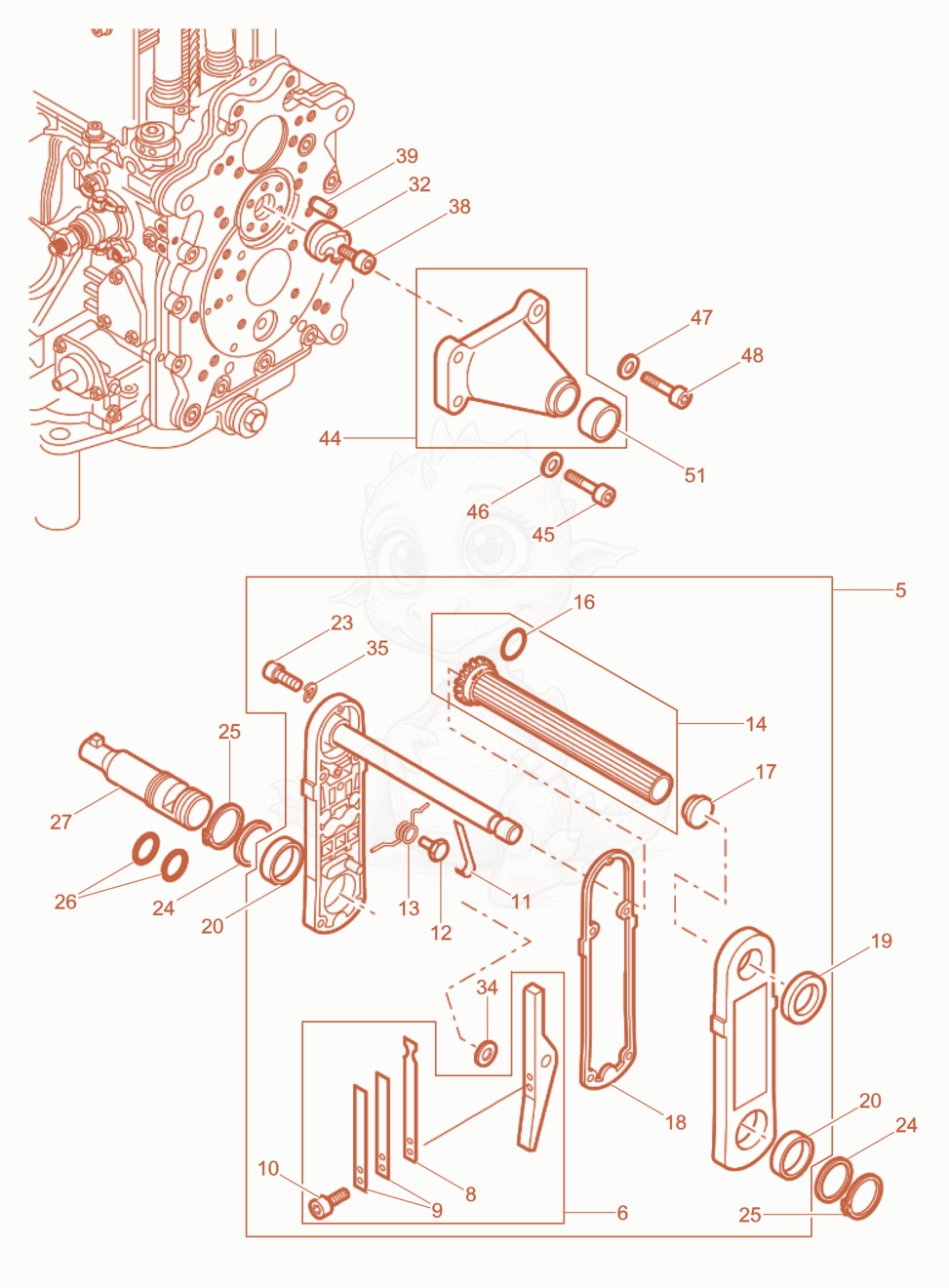Exploded parts diagram of the Starting crank of a Wacker Neuson RD7HF, with numbered balloons