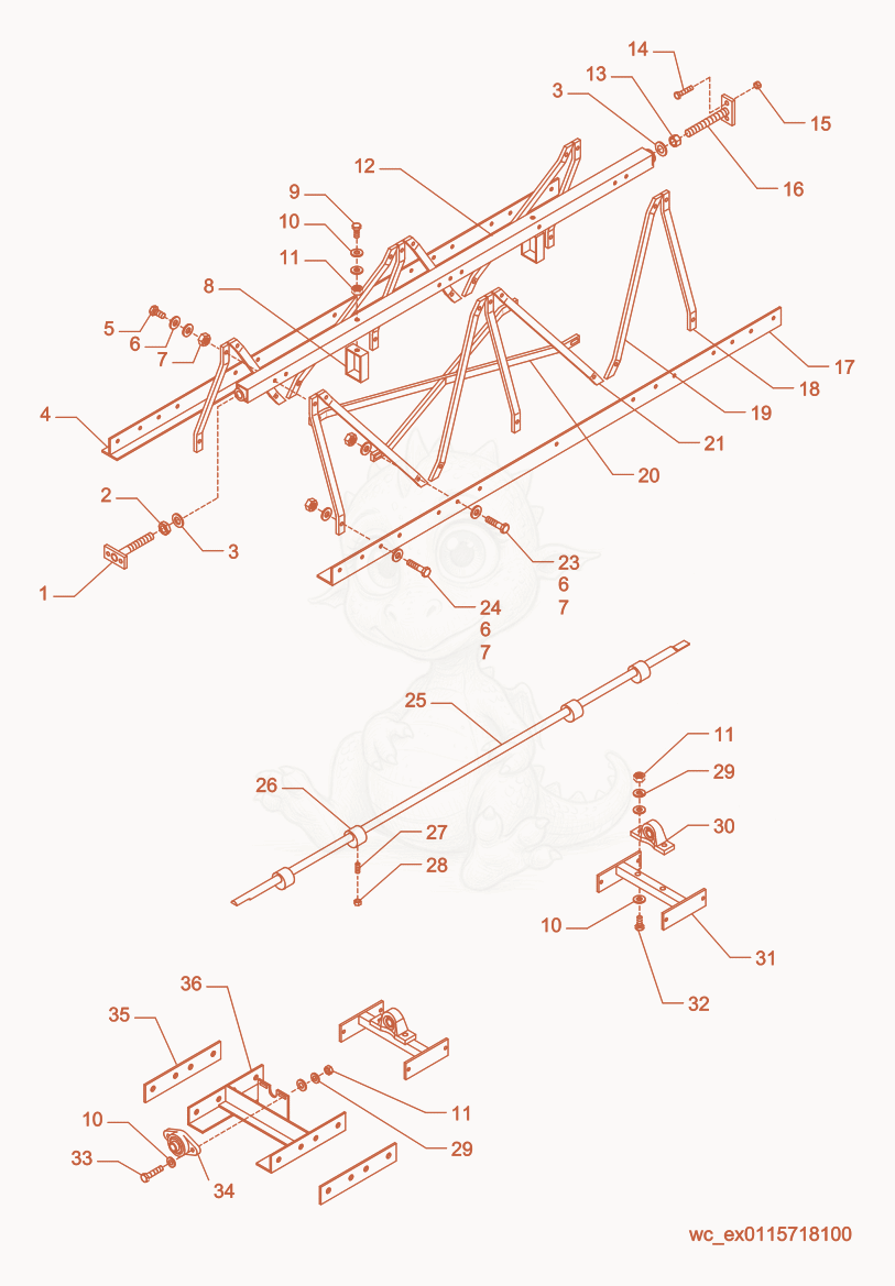 Exploded parts diagram of the Truss Screed Components of a Wacker Neuson SC50, with numbered balloons