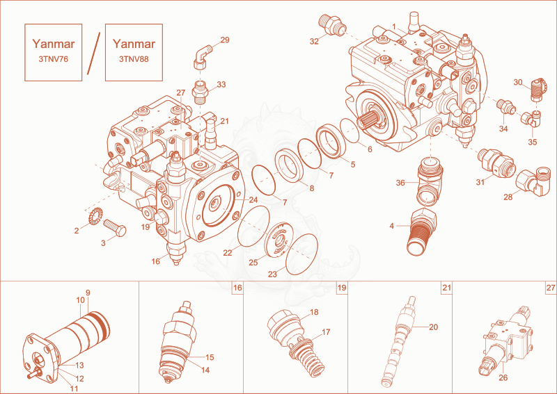Exploded parts diagram of the hydraulic pump of a Wacker Neuson DW30, with numbered balloons