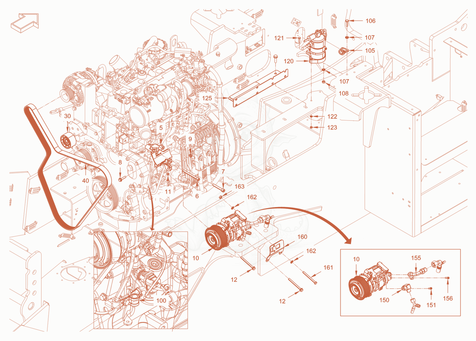 Exploded parts diagram of the air conditioner of a Wacker Neuson RC110CAB, with numbered balloons