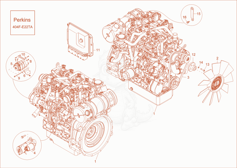 Exploded parts diagram of the diesel engine (Option) of a Wacker Neuson EW65, with numbered balloons