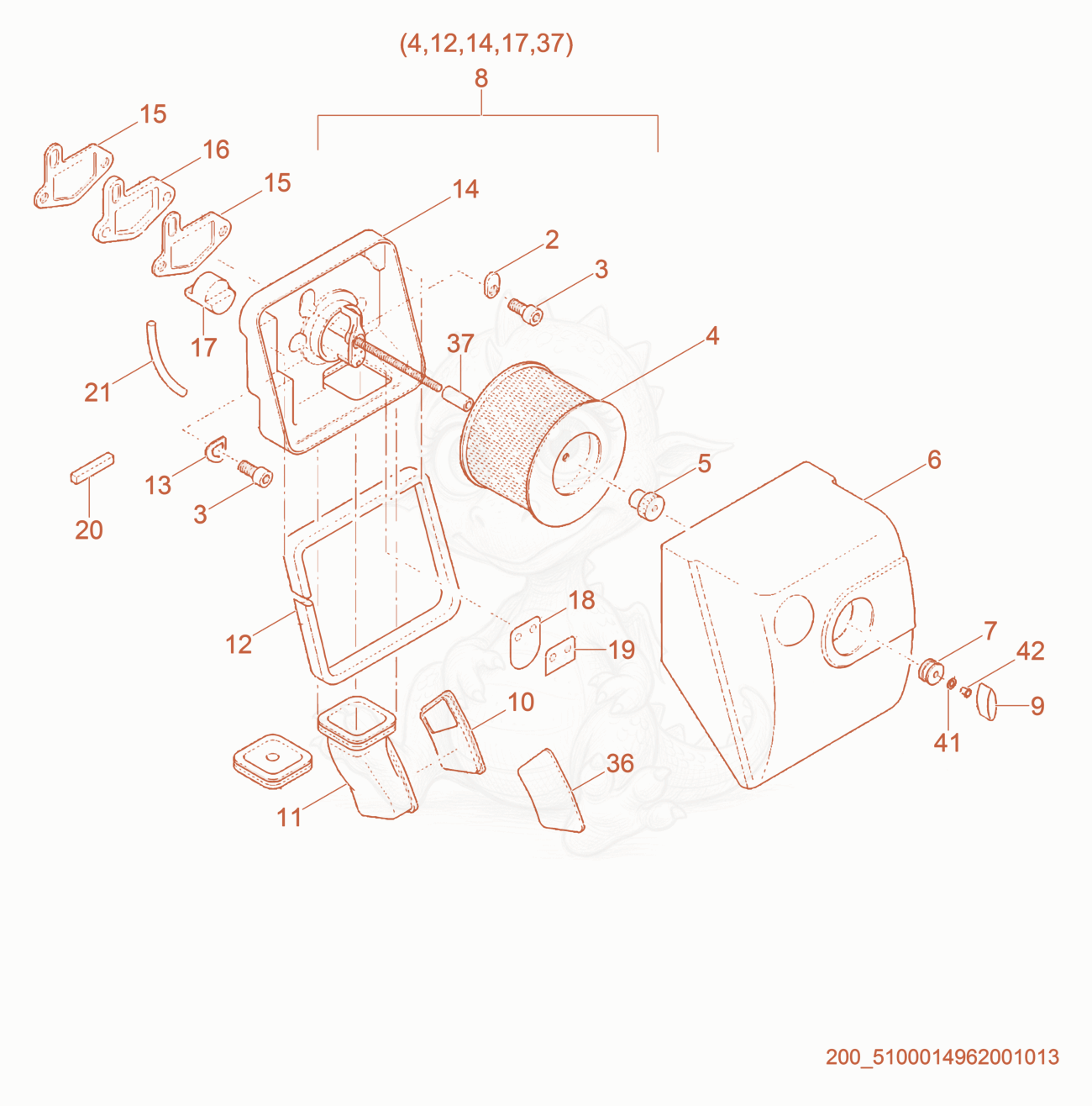 Exploded parts diagram of the Air Cleaner of a Wacker Neuson PT3H, with numbered balloons