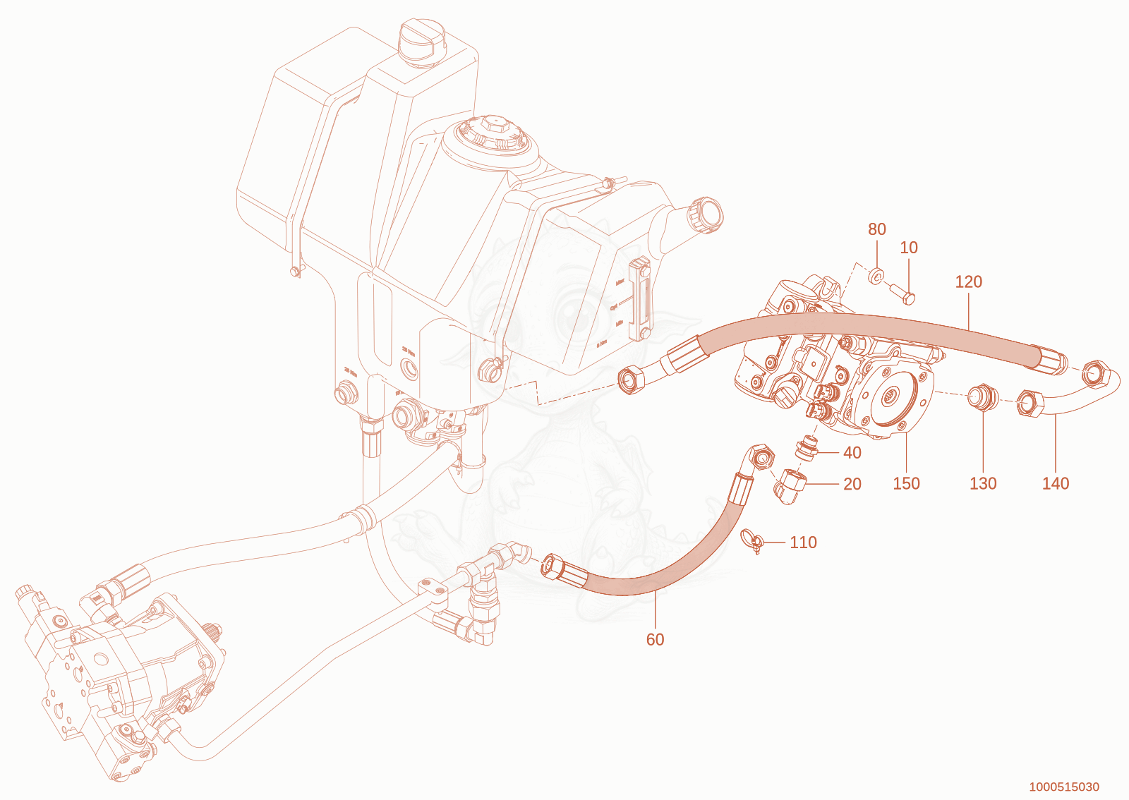 Exploded parts diagram of the screw joint displacement pump of a Wacker Neuson WL750P(A04-05), with numbered balloons