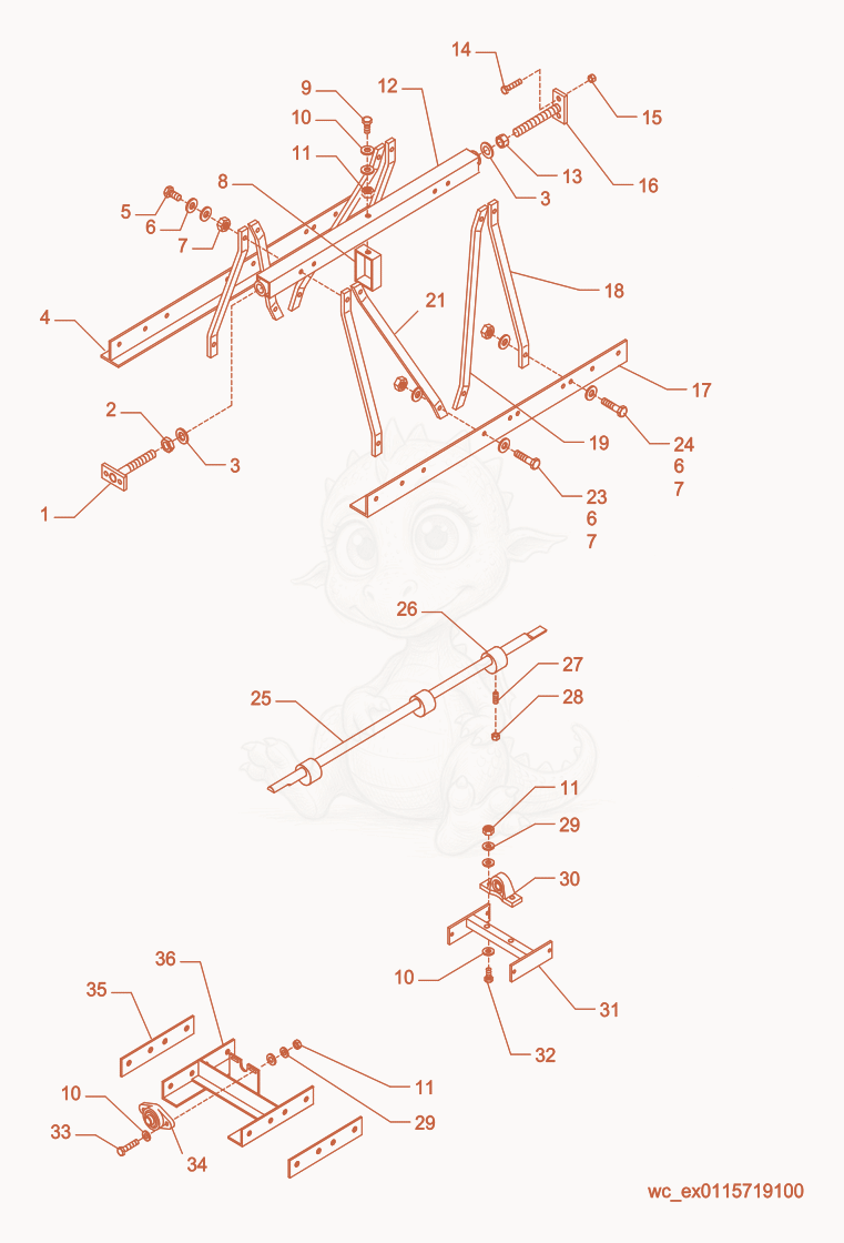 Exploded parts diagram of the Truss Screed Components of a Wacker Neuson SC25, with numbered balloons