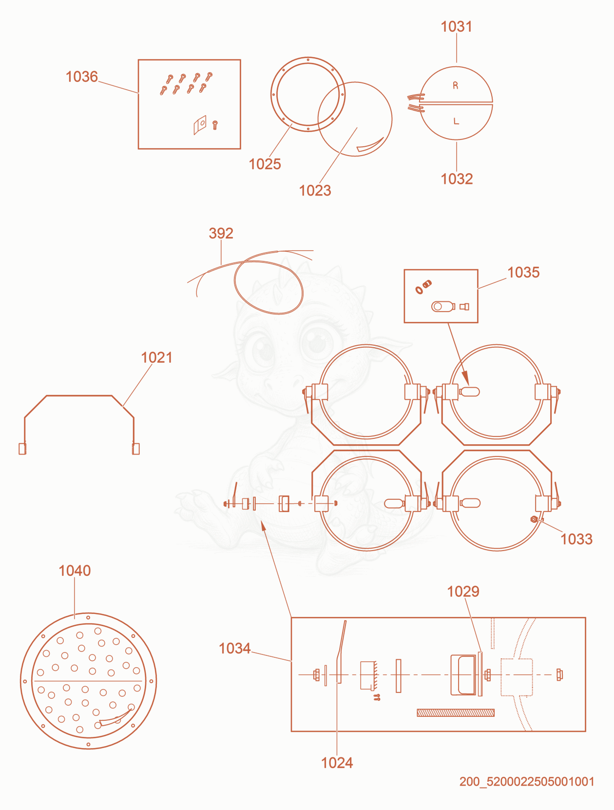 Exploded parts diagram of the LED Light cpl. of a Wacker Neuson LTN6LE, with numbered balloons