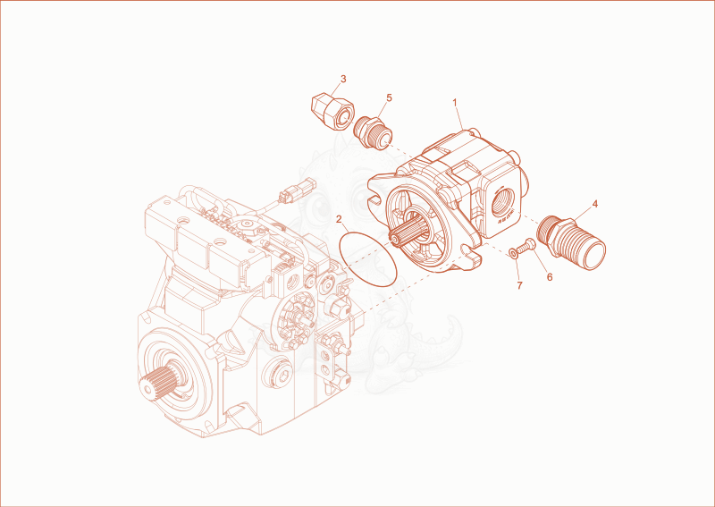 Despiece del gear pump de una máquina Wacker Neuson DW50, con globos numerados