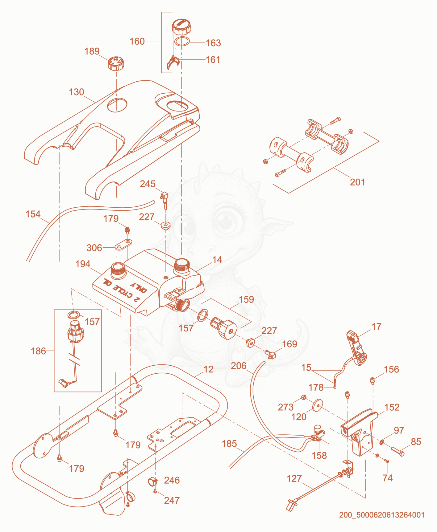 Exploded parts diagram of the Guide Handle cpl. of a Wacker Neuson BS60-2I, with numbered balloons