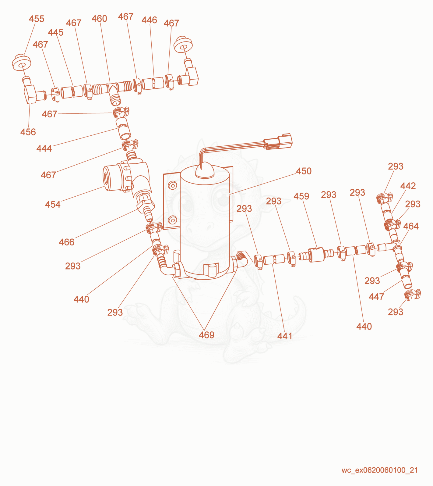 Exploded parts diagram of the Water System cpl. of a Wacker Neuson RD16-90, with numbered balloons
