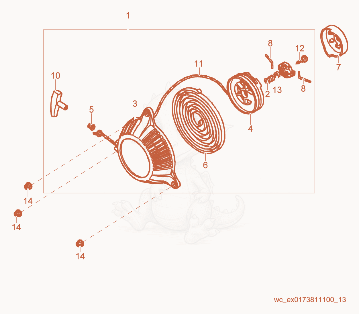 Exploded parts diagram of the Starter cpl. of a Wacker Neuson BV50A-P, with numbered balloons