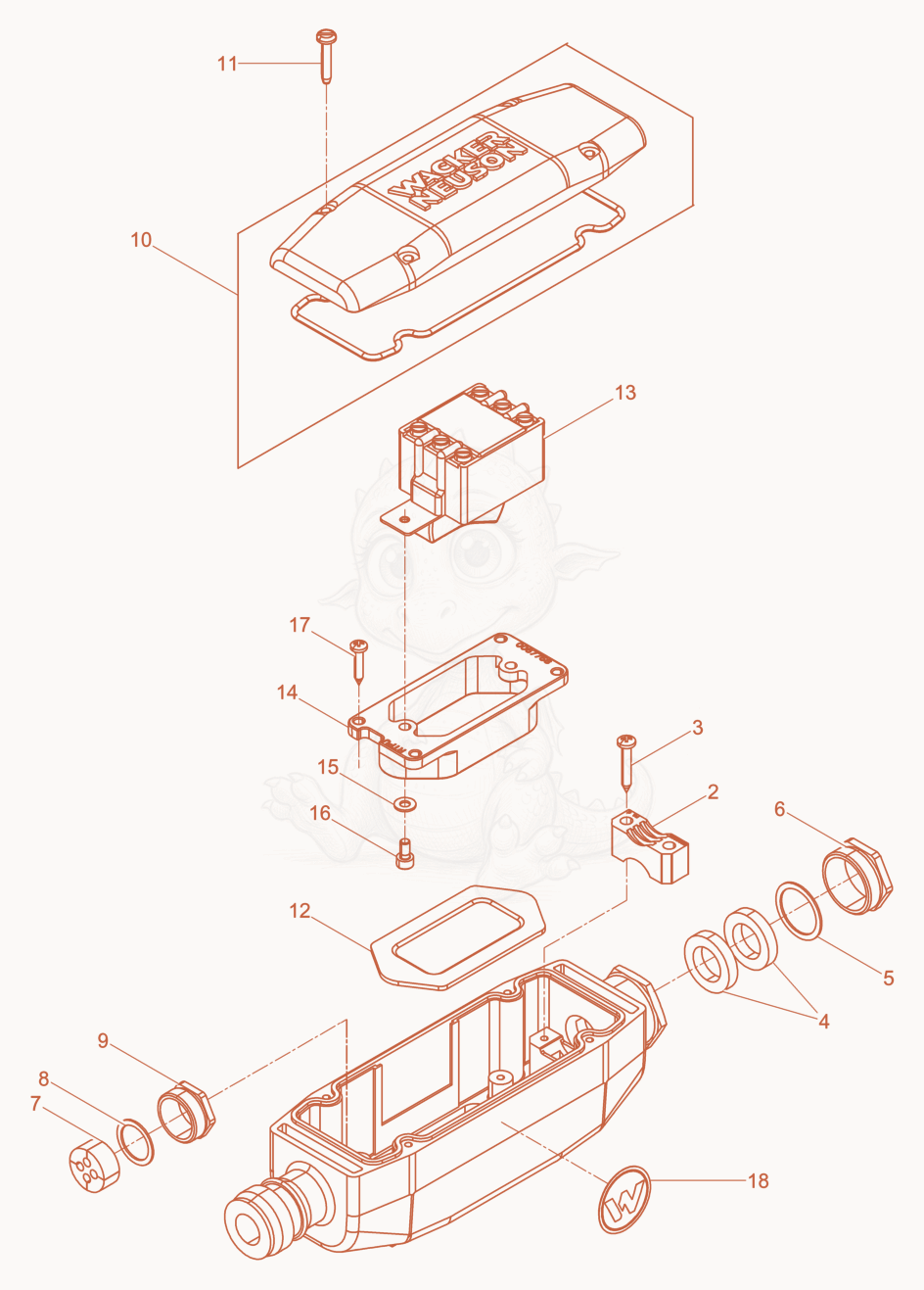 Exploded parts diagram of the Switch box cpl. of a Wacker Neuson IREN57/240/180, with numbered balloons