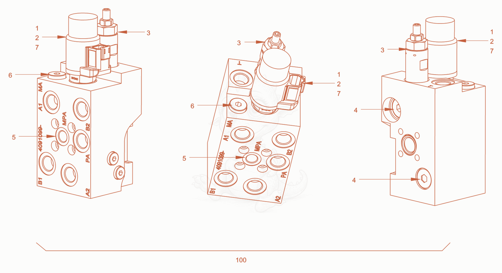 Exploded parts diagram of the valve block of a Wacker Neuson RD28-120CUS, with numbered balloons