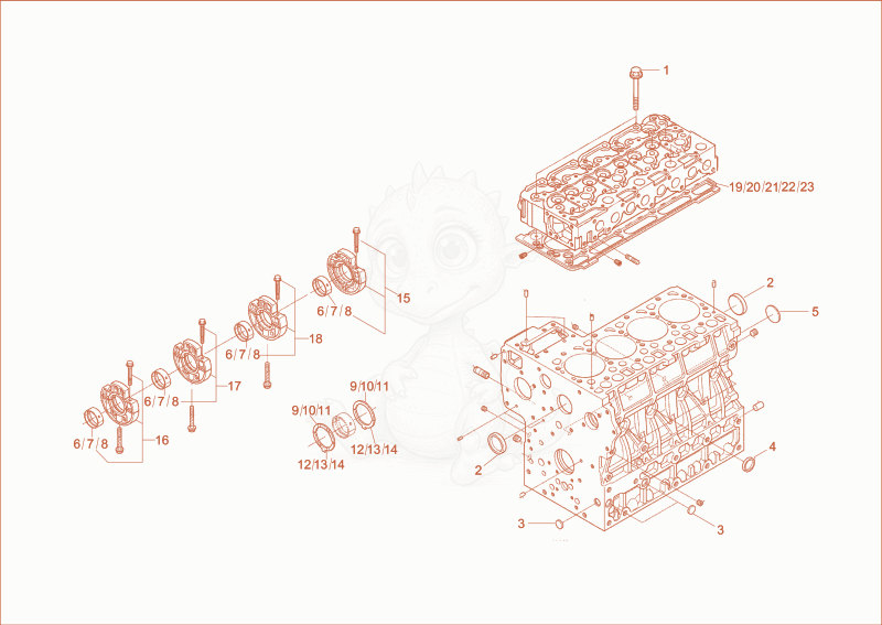 Exploded parts diagram of the cylinder block of a Wacker Neuson DT25, with numbered balloons