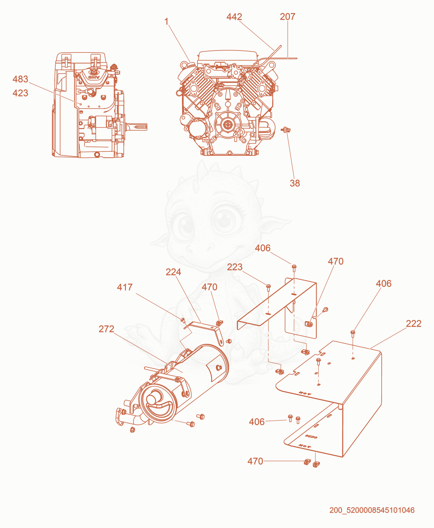 Despiece del Engine Compartment de una máquina Wacker Neuson CRTV36-26A, con globos numerados